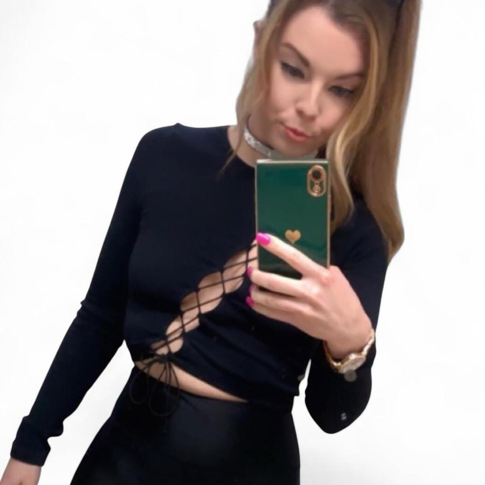 Black Lace-Up Long Sleeve Top